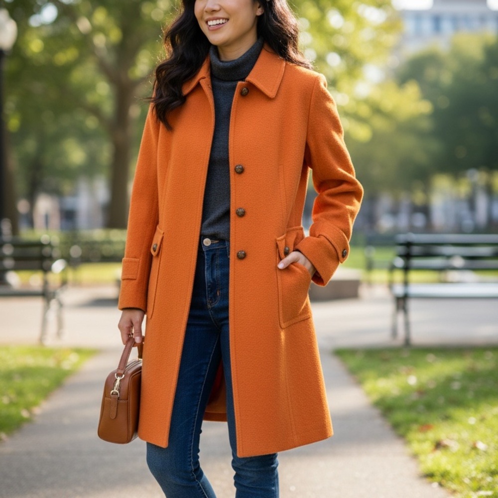 Basler Women's Orange Virgin Wool Coat